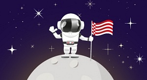 Zeichnung eines Astronauten auf dem Mond; er hält die Bremer Speckflagge