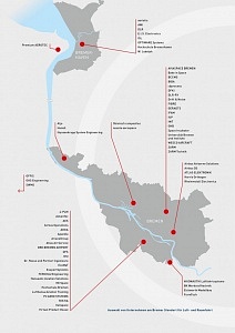 Karte von Bremen und Bremerhaven mit den Unternehmen der Luft- und Raumfahrt