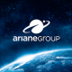 Das Logo der ArianeGroup; im Hintergrund das Weltall mit Blick zur Erde