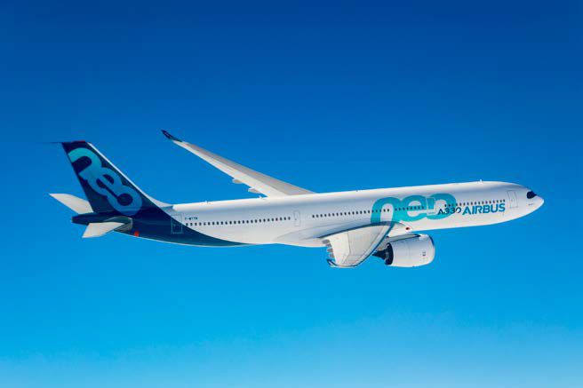 Flugzeug Marke Airbus in der Luft